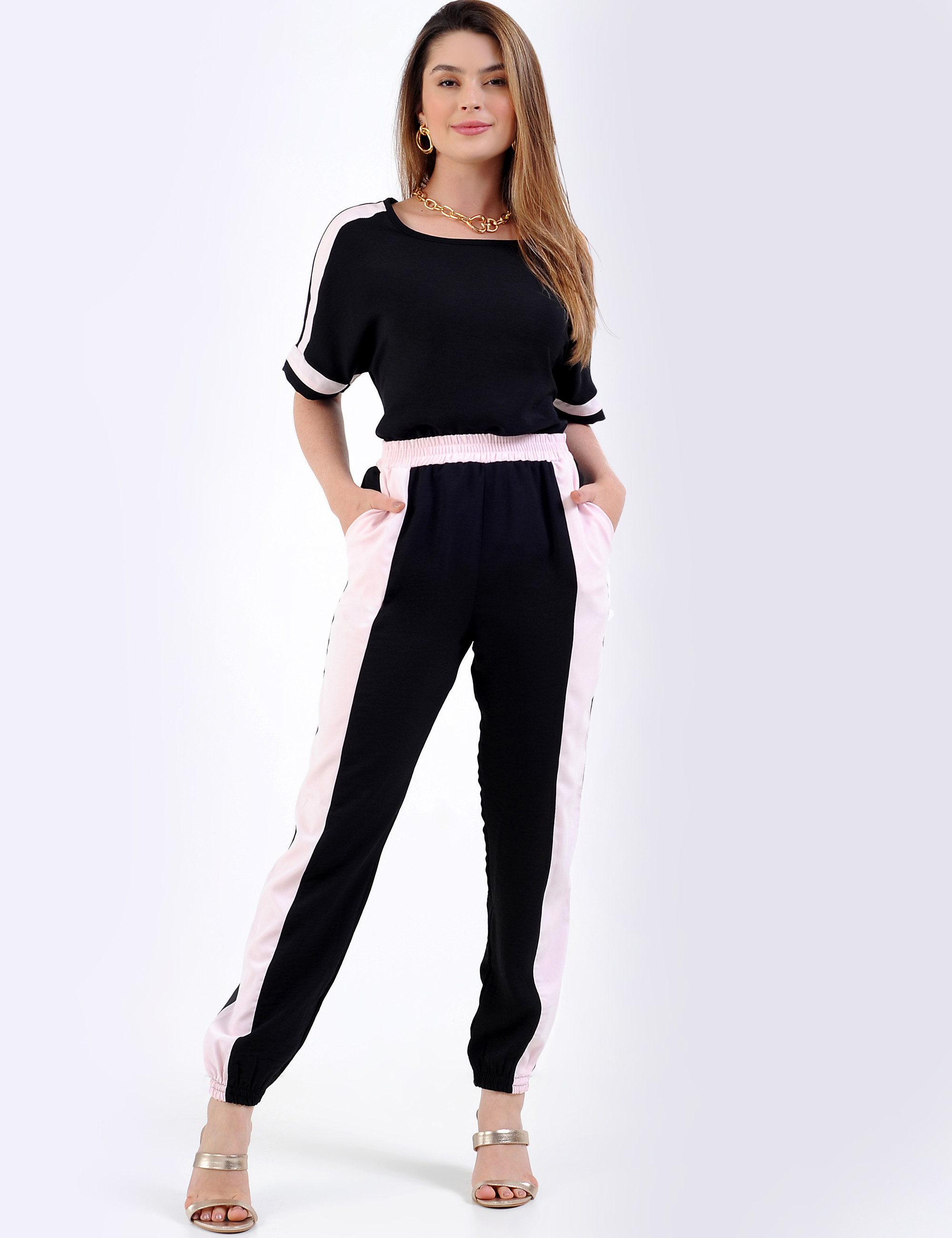 Conjunto Bicolor Preto Rosa