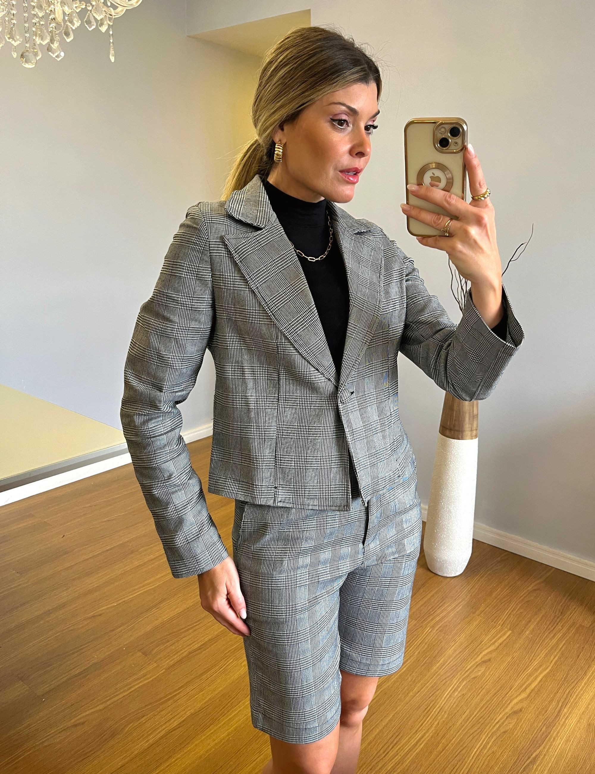 CONJUNTO XADREZ BLAZER CINZA 