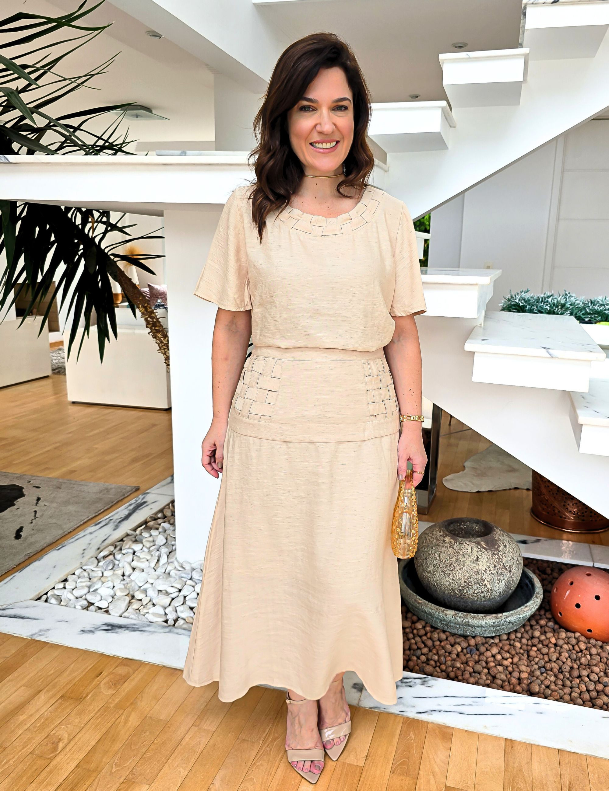 CONJUNTO SAIA ALFAIATARIA LINHO AREIA