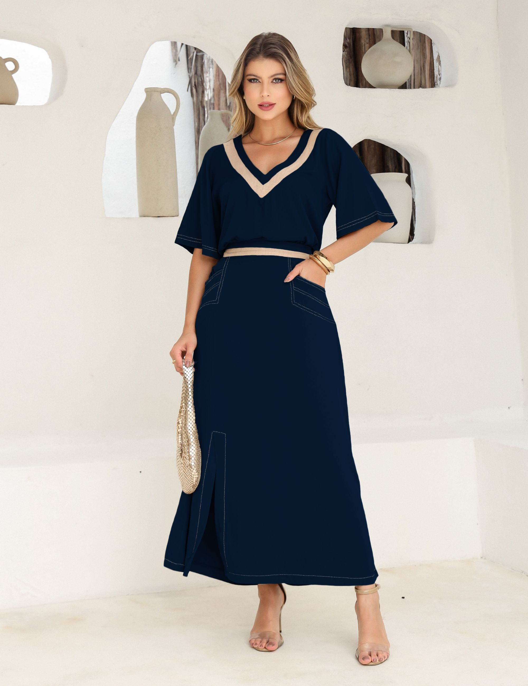 CONJUNTO SAIA BICOLOR MARINHO