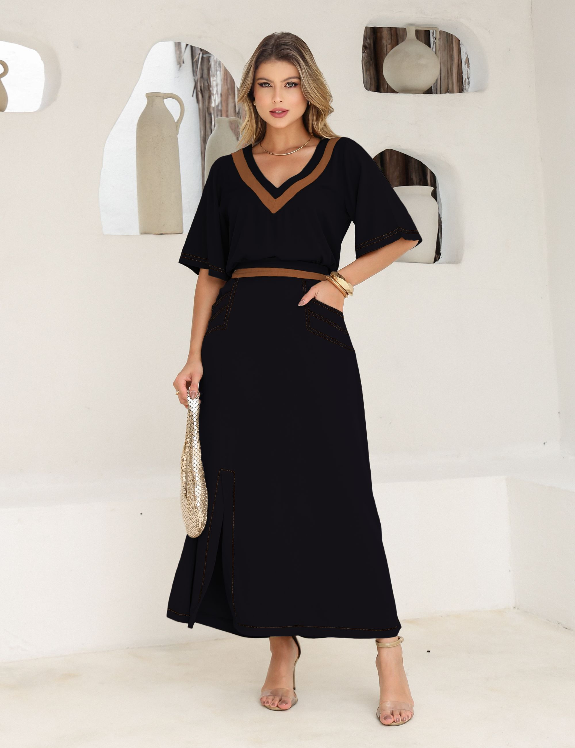 CONJUNTO SAIA BICOLOR PRETO