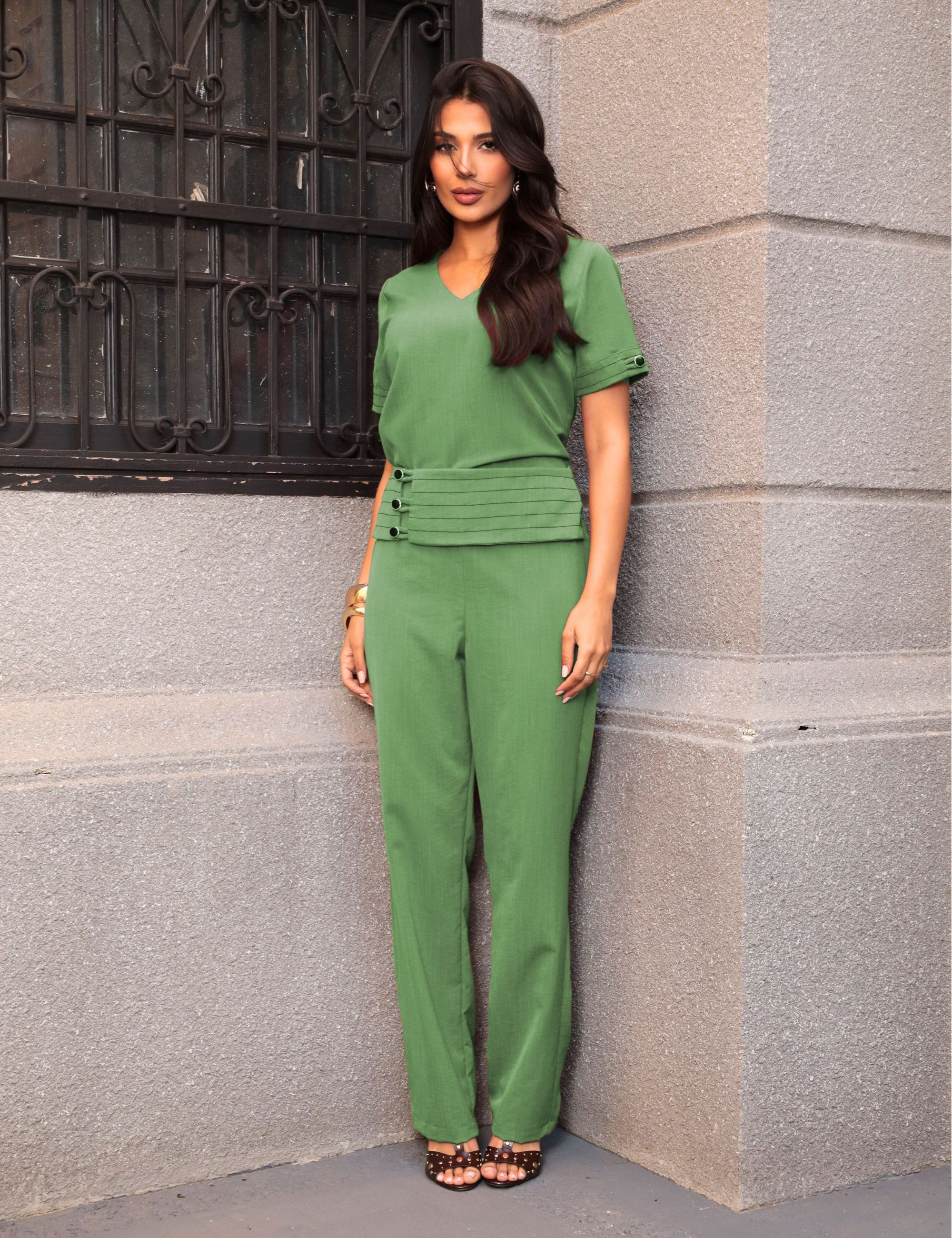 CONJUNTO RUSTIFLEX DETALHE BOTÕES VERDE