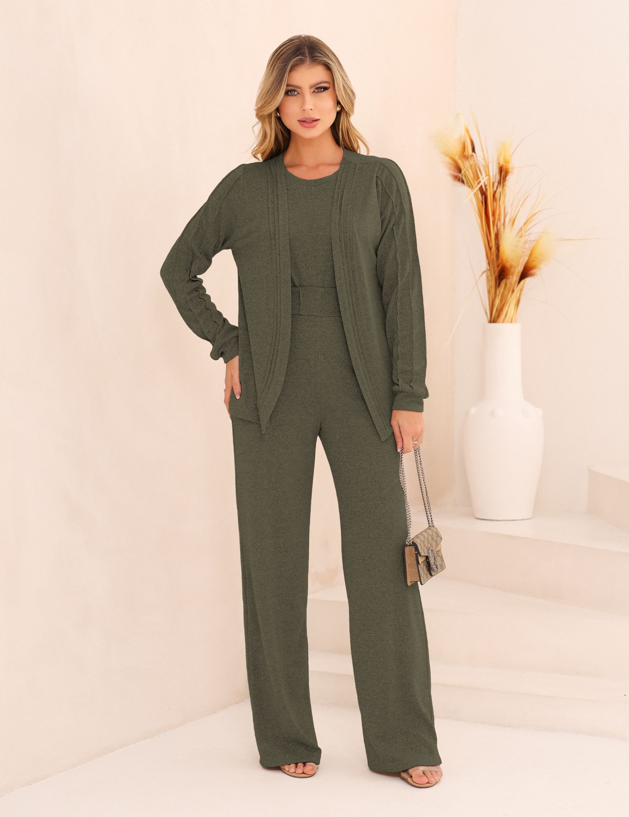 TRIJUNTO MALHA TRICOT VERDE MUSGO