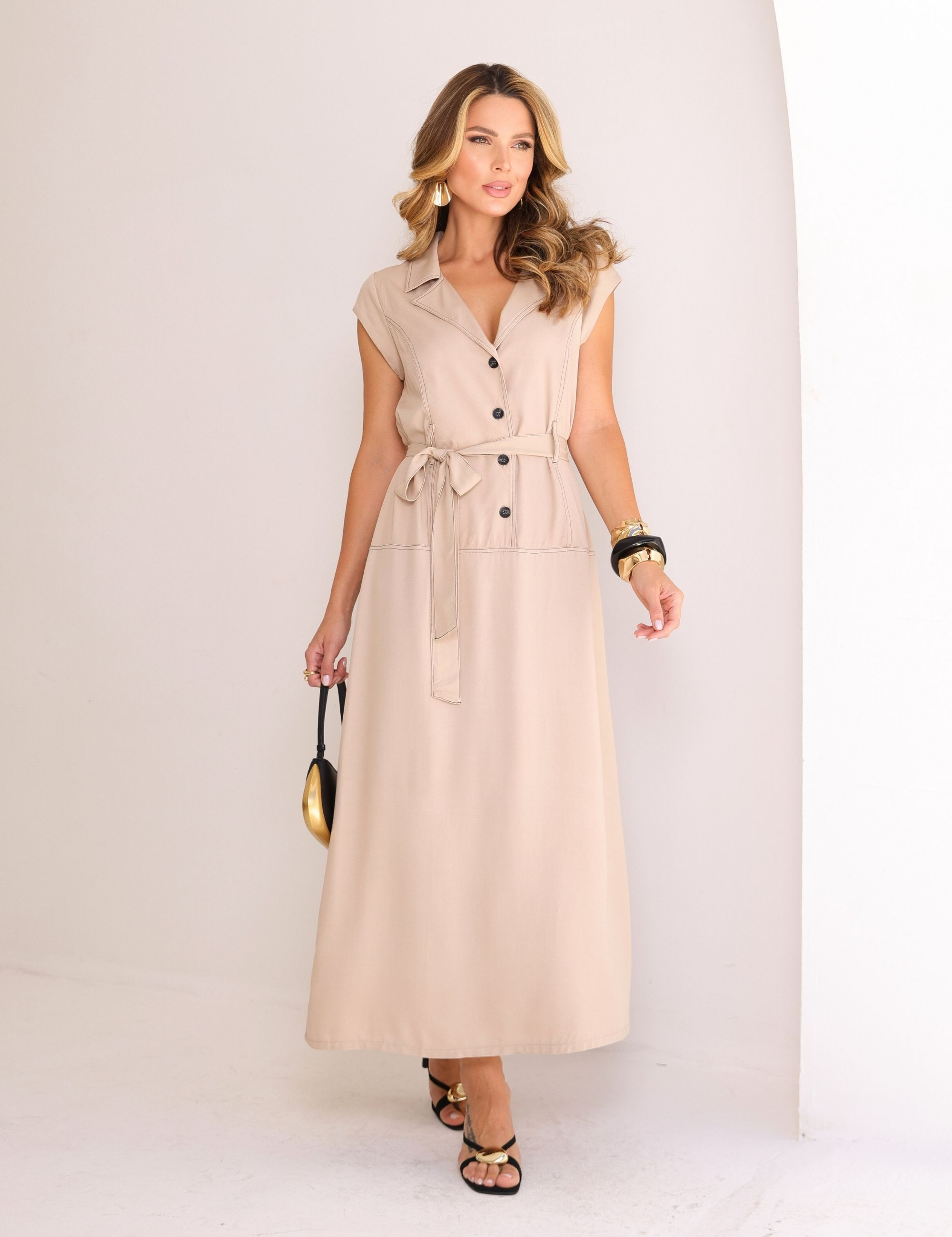 VESTIDO LAUREN DETALHE PESPONTO BEGE 