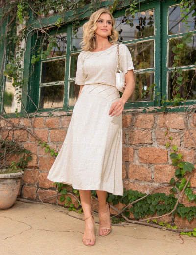 CONJUNTO SAIA LINHO NERVURA NATURAL