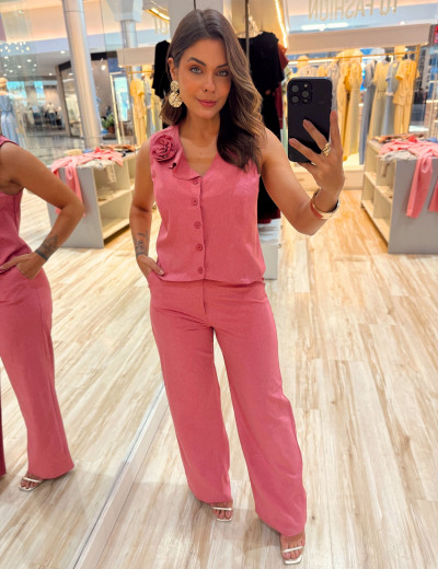 CONJUNTO COLETE FLOR VERMELHO