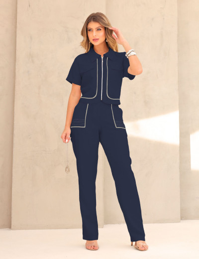 CONJUNTO ALFAIATARIA DETALHE ZÍPER MARINHO