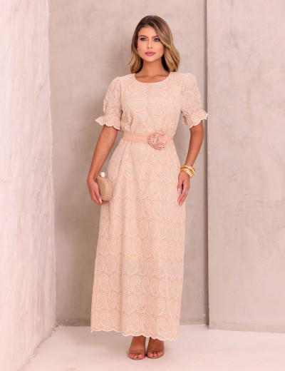 VESTIDO LAISE BORDADO PAISLEY BEGE