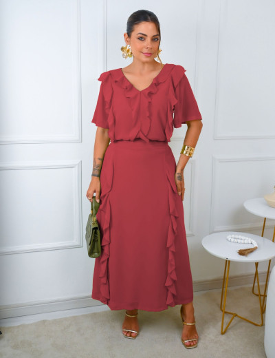 CONJUNTO SAIA CREPE VERMELHO