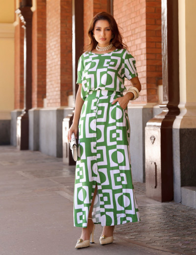 CONJUNTO SAIA ESTAMPA GEOMETRICO VERDE