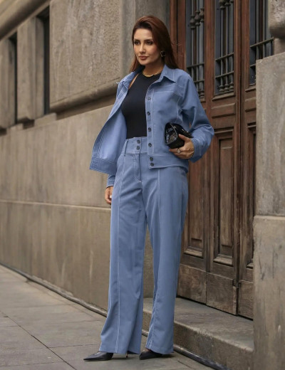 CONJUNTO JAQUETA CALÇA AZUL JEANS