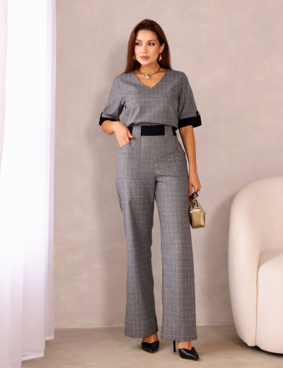 CONJUNTO ALFAIATARIA XADREZ CINZA