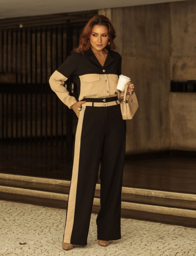 CONJUNTO LONGO BICOLOR PRETO