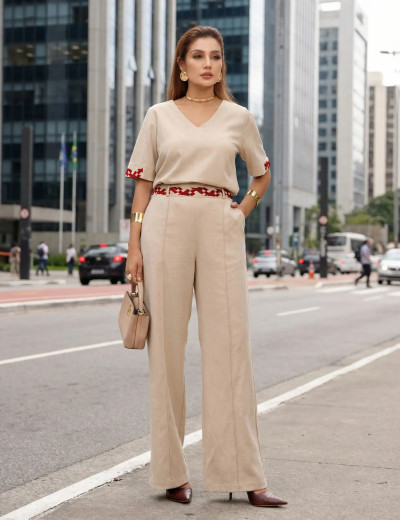 CONJUNTO CALÇA STEFANIE NATURAL