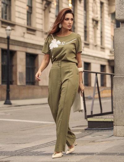 CONJUNTO APLICACÃO FLOR VERDE OLIVA