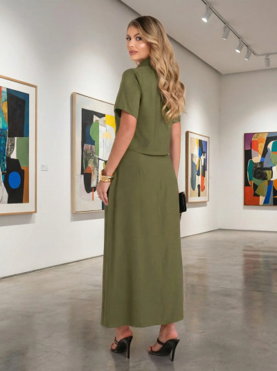 CONJUNTO SAIA DETALHE ZÍPER VERDE MILITAR