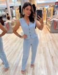 CONJUNTO COLETE PEPLUM PESPONTO AZUL JEANS
