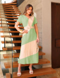 VESTIDO RECORTE FAIXA FLOR VERDE