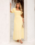 VESTIDO DETALHE PREGAS AMARELO
