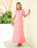 VESTIDO CREPE ELASTANO ROSA