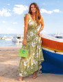 VESTIDO LONGO CREPE ESTAMPA FLOR VERDE