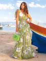 VESTIDO LONGO CREPE ESTAMPA FLOR VERDE