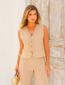 CONJUNTO COLETE PEPLUM PESPONTO BEGE ESCURO
