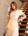 VESTIDO RECORTE FAIXA FLOR AMARELO MANTEIGA