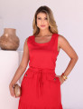 CONJUNTO SAIA LINHO SLUB BOTÃO VERMELHO